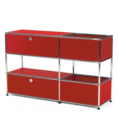 USM Haller Kinder Sideboard M mit Aufbewahrungsboxen, Einfarbig, USM rubinrot, Mit Klappe