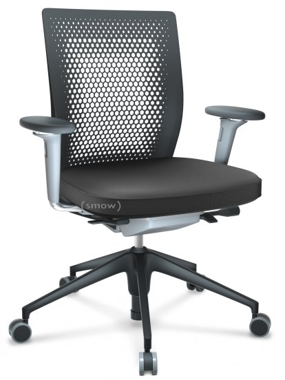 ID Air, Basic dark, Stoff Plano-69 dunkelgrau, Soft grey, 5-Stern Untergestell, Kunststoff basic dark, Mit 3D-Armlehnen, Hart für Teppichboden