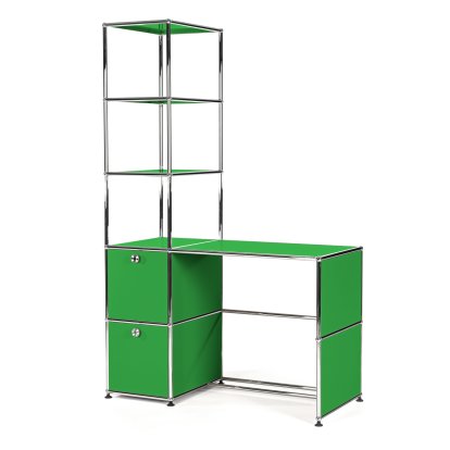 USM Haller Schreibtisch mit Regalaufsatz, USM grün