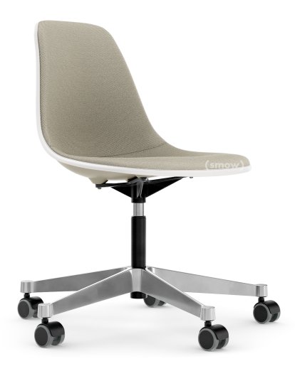 Eames Plastic Side Chair PSCC, Kieselstein, Mit Vollpolsterung, Warmgrey / elfenbein