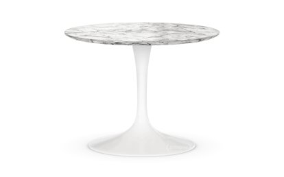 Saarinen Couchtisch rund, klein (Höhe 36/37 cm, ø 51 cm), weiß, Marmor Arabescato (weiß mit grauen Einfärbungen)