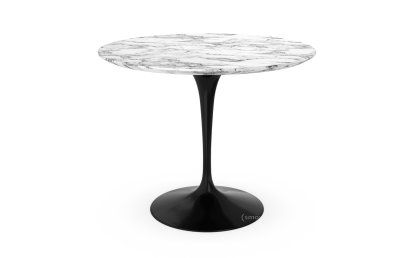 Saarinen Esstisch rund, 91 cm, schwarz, Marmor Arabescato (weiß mit grauen Einfärbungen)