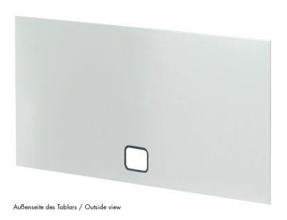 USM Haller Tablar mit Kabeldurchlass, 75 x 35 cm, Lichtgrau RAL 7035, Unten mittig