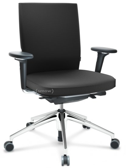 ID Soft, FlowMotion-ohne Vorwärtsneigung, ohne Sitztiefenverstellung, Mit 3D-Armlehnen, 5-Stern Untergestell, Aluminium poliert, Basic dark, Sitz und Rücken Plano, Dunkelgrau, Hart für Teppichboden