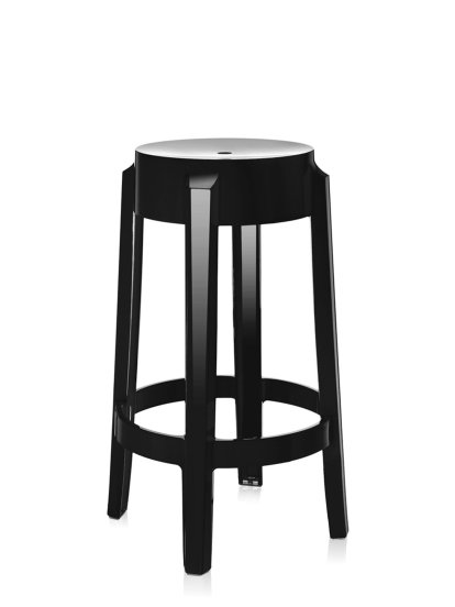 Charles Ghost Hocker, Höhe 65 x ø Sitz 29 x ø Basis 46 cm, Undurchsichtig, Schwarzglänzend