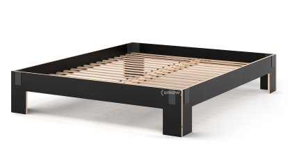 Tagedieb Bett, 180 x 220 cm, Ohne Kopfteil, FU (Sperrholz, Birke) schwarz, Anthrazitgrau, Mit Roll-Lattenrost