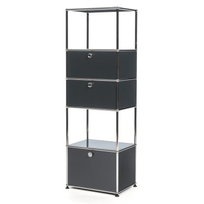 USM Haller Wohnzimmer Regal M Typ 2, Anthrazitgrau RAL 7016, Mit 2 Klappen und 1 Auszug (inkl. Einlegerahmen)