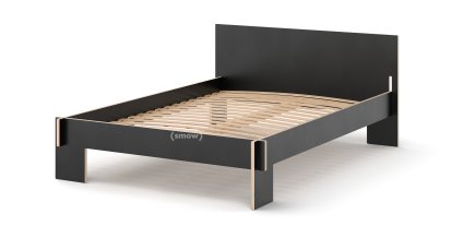 Siebenschläfer Bett, 140 x 200 cm, Mit Kopfteil, Schwarz, Mit Roll-Lattenrost