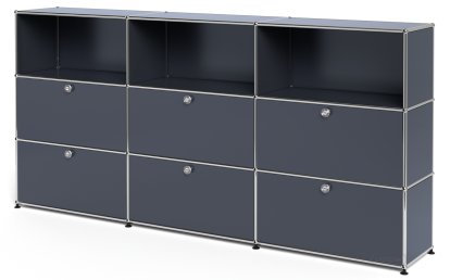 USM Haller Highboard XL, individualisierbar, Anthrazitgrau RAL 7016, Offen, Mit 3 Klappen, Mit 3 Klappen