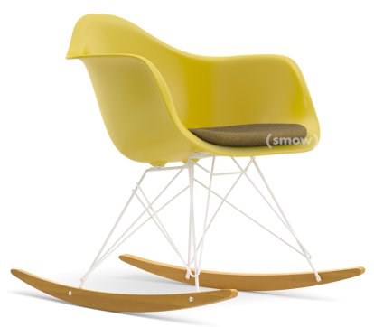 Eames Plastic Armchair RE RAR mit Polsterung, Senf, Mit Sitzpolster, Senf / elfenbein, Ohne Keder, Weiß/Ahorn gelblich