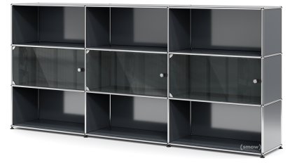 USM Haller Highboard XL mit 3 Glastüren, ohne Schloss, Anthrazitgrau RAL 7016