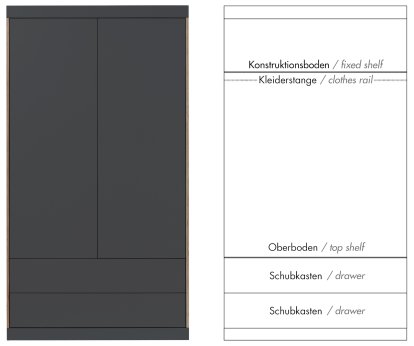 Flai Schrank, Groß (216 x 118 x 61 cm), Melamin anthrazit mit Birkenkante, Ausstattung 5