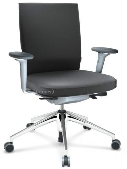 ID Soft, FlowMotion-mit Vorwärtsneigung, mit Sitztiefenverstellung, Mit 3D-Armlehnen, 5-Stern Untergestell, Aluminium poliert, Soft grey, Sitz und Rücken Silk Mesh, Asphalt, Weich für harte Böden