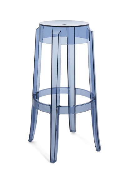 Charles Ghost Hocker, Höhe 75 x ø Sitz 29 x ø Basis 46 cm, Transparent, Puderblau