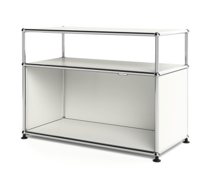 USM Haller Lowboard M mit Aufbau, individualisierbar, Reinweiß RAL 9010, Mit Klappe, Mit Kabeldurchlass oben mittig