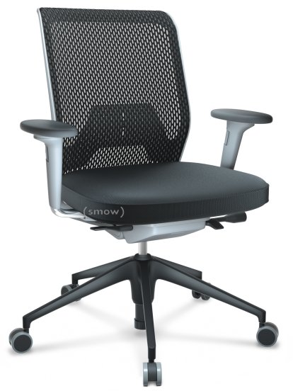 ID Mesh, FlowMotion-mit Vorwärtsneigung, mit Sitztiefenverstellung, Mit 2D Armlehnen, 5-Stern Untergestell, Kunststoff basic dark, Soft grey, Sitz Silk Mesh, Rücken Diamond Mesh, Nero, Weich für harte Böden