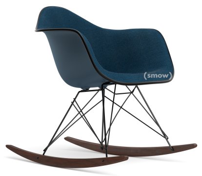 Eames Plastic Armchair RE RAR mit Polsterung, Meerblau, Mit Vollpolsterung, Meerblau / dunkelgrau, Schwarz, Basic Dark/Ahorn dunkel