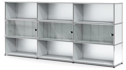 USM Haller Highboard XL mit 3 Glastüren, ohne Schloss, USM mattsilber