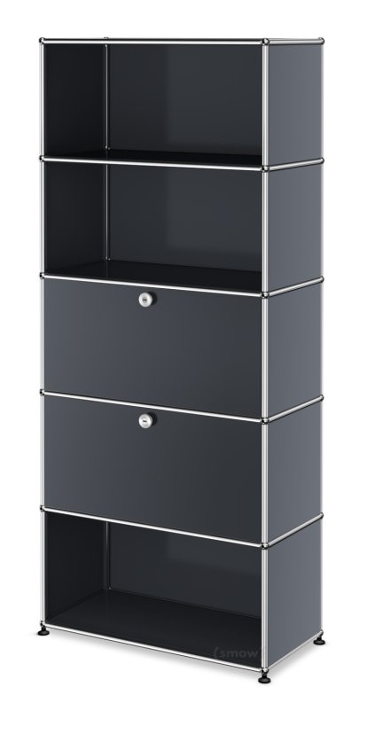 USM Haller Aktenregal M, individualisierbar, Anthrazitgrau RAL 7016, Offen, Mit Klappe, Mit Klappe, Offen