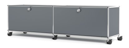 USM Haller TV-/HiFi-Lowboard, individualisierbar, Mittelgrau RAL 7005, Mit 2 Klappen, Ohne Kabeldurchlass
