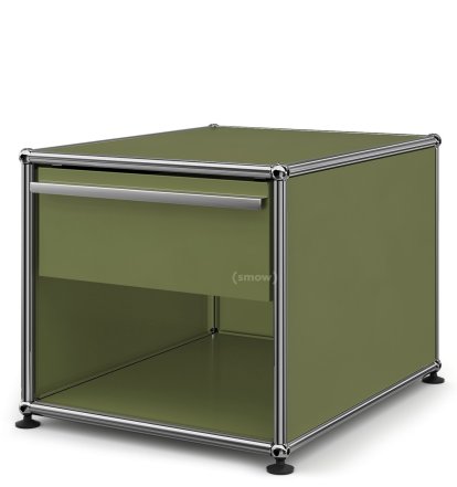 USM Haller Nachttisch mit Schublade, Olivgrün RAL 6003, Klein (H 39 x B 42,5 x T 53 cm)