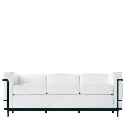 2 Fauteuil Grand Confort, petit modèle, trois places, Schwarz matt lackiert, Leder Scozia, Weiß