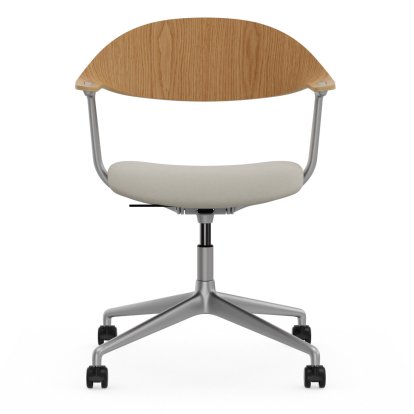 Mynt Bürodrehstuhl Viersternfuß, Eiche natur, Naturholz Schutzlack, Mit Sitzpolster, Plano pergament/cremeweiß, Aluminium gestrahlt, Weich für harte Böden