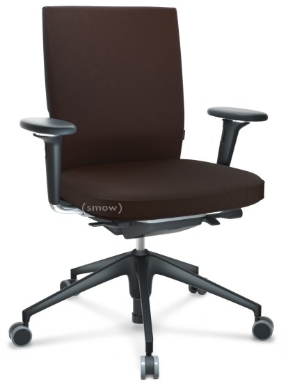 ID Soft, FlowMotion-mit Vorwärtsneigung, mit Sitztiefenverstellung, Mit 3D-Armlehnen, 5-Stern Untergestell, Kunststoff basic dark, Basic dark, Sitz und Rücken Plano, Braun, Hart für Teppichboden